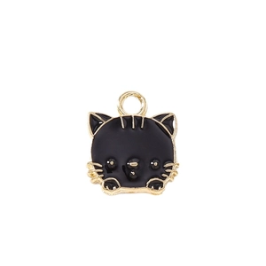 Süße schwarze Emaille-Katzenanhänger mit goldenen Kanten für DIY-Schmuck und Bastelarbeiten