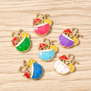 Tropical coconut drink charms in six colors for DIY earrings and jewelry making