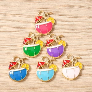 Colorful enamel coconut drink charms with gold plating for DIY jewelry making