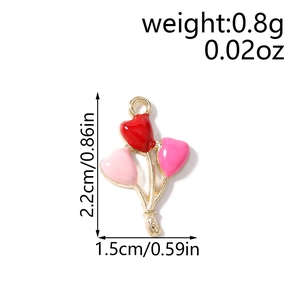 Detailed size view of heart balloon enamel charms for DIY jewelry 2.2cm height