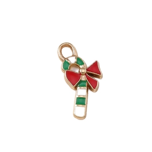 Christmas candy cane pendant with red bow for DIY jewelry making and necklace crafts