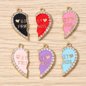 Legierung Strass Emaille Halbes Herz Best Friends Anhänger DIY Charms Für Halsketten Ohrringe Schmuckherstellung Zubehör