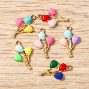 Colorful enamel heart balloon charms with gold plating for DIY jewelry and earrings