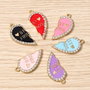 Set bunter Best Friends Herzanhänger mit Strass für DIY-Schmuckherstellung und Halsketten