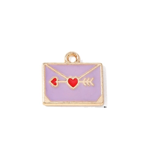 Pendentif enveloppe en émail lavande avec bordure dorée pour bijoux faits main