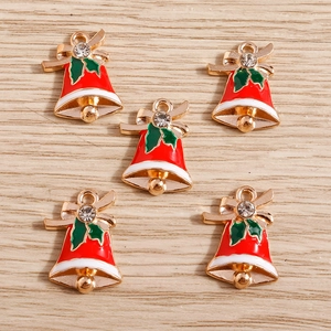 Festive Christmas Bell Alloy Enamel Pendant With Rhinestone Bow DIY Jewelry Making Accessories Christmas Gifts For Women