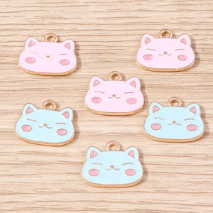 Pendentifs chat colorés en alliage rose et bleu pour accessoires de bijoux DIY