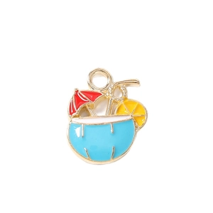 Blue coconut drink enamel alloy pendants with summer umbrella and straw for DIY jewelry