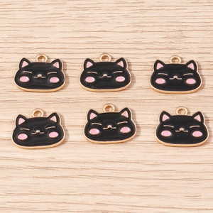 Mise à plat de six breloques chat en émail avec contour doré pour bijoux DIY