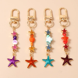 Fashion Alloy Enamel Sea Star Star Keychain Beaded Bag Charm Cute Marine Animal Accessory For Women Girls Gift