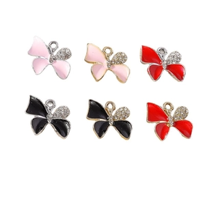 Set of 6 colorful enamel butterfly charms with rhinestones for DIY jewelry making