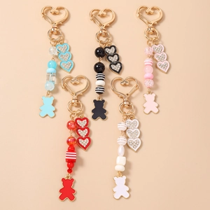 Portachiavi a Forma di Cuore e Orso per Donna in Lega di Zinco con Perline e Ciondolo a Cuore in Strass Accessorio per Borsa