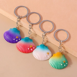 Creative Gradient Resin Shell Keychain With Star Faux Artificial Pearl Decoration Alloy Key Ring For Women Girls Bag Jewelry Gift