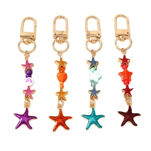 Fashionable starfish keychain set with colorful star beads in four different vibrant colors