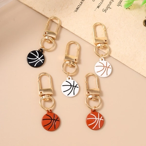 Fashion basketball keychain charms in orange, red, black, and white with golden hooks