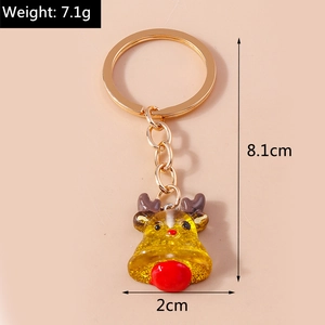 Detailed view of bell-shaped reindeer keychain with dimensions 8.1cm and weight 7.1g