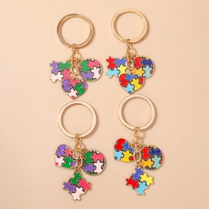 Portachiavi a Forma di Cuore Puzzle in Lega di Zinco Colorato Ciondolo Geometrico per Borsa Regalo per Donne Bambini Gioielli