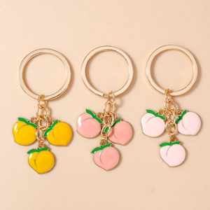 Fashion Cute Zinc Alloy Enamel Peach Keychain Three Peach Pendants Gold Plated Fruit Keyring Bag Hanging Ornament For Women