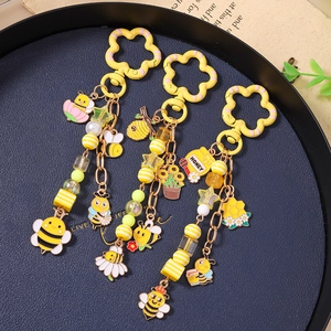 Porte-clés abeille et tournesol avec perles colorées et breloques de pot de miel