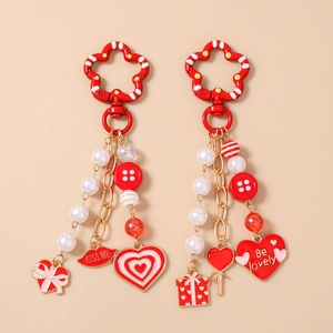 Red Heart Lip Beaded Keychain Alloy Enamel Artificial Pearl Bag Pendant Charm Valentine Day Gift For Women Fashion Accessory