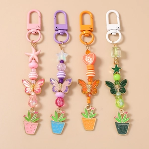 Porte-clés perlés colorés avec étoiles de mer, pendentifs animaux et mousquetons