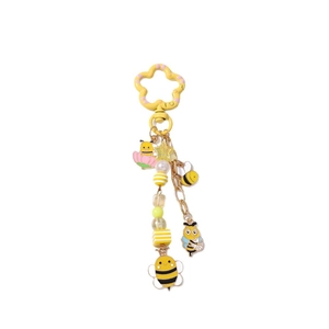 Porte-clés abeille avec perles jaunes et pendentifs en émail pour sacs à main chic