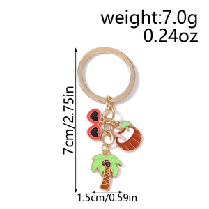 Detailed size view of tropical keychain with sunglasses, coconut, and palm tree charms