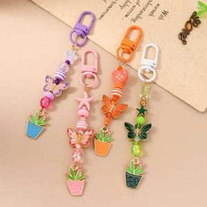 Porte-clés colorés avec perles, étoiles de mer et breloques cactus pour sacs à main