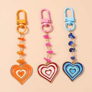 Porte-clés Forme de Cœur de Mode Pendentif Émail Goutte d'Huile Coloré Alliage de Zinc Perles de Turquoise Bijoux de Sac pour Femmes