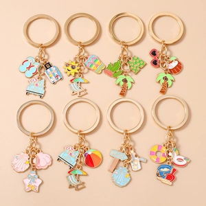 Summer Beach Vacation Keychain Alloy Enamel Coconut Tree Shell Starfish Bag Pendant For Women Girls Fashion Jewelry Gift