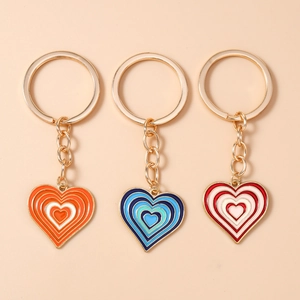 Porte-clés en Forme de Cœur à la Mode Alliage de Zinc Émaillé Design Concentrique Pendentif de Sac Cadeau pour Femme