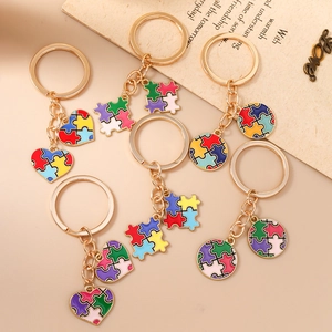 Kit porte-clés cœur puzzle arc-en-ciel créatif avec breloques dorées pour sacs
