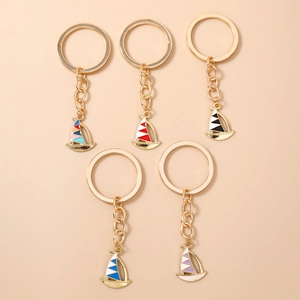 Creative Fashion Zinc Alloy Sailboat Keychain Gold Metal Enamel Drip Oil Nautical Ship Key Ring Bag Pendant Accessory