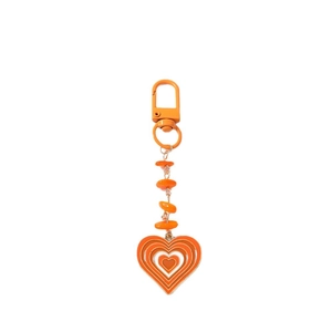 Porte-clés cœur orange avec perles et pendentif cœur en émail multicouche