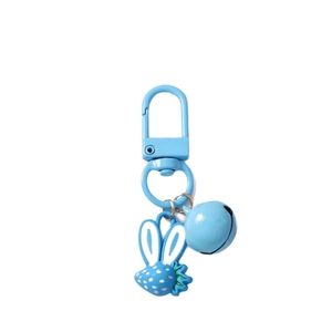Portachiavi coniglietto fragola blu con campanello in metallo per decorazione borse