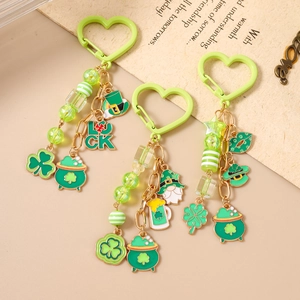 Three-piece St. Patrick's Day beaded keychains with green clover and lucky charms