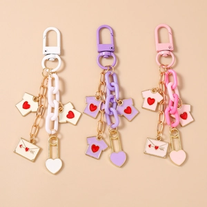 Fashion Zinc Alloy Heart Keychain Thick Chain Enamel T-shirt Envelope Pendant Sweet Bag Hanging Accessory For Women