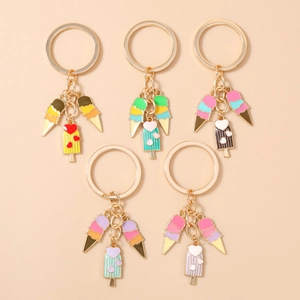 Mignon Porte-clés Crème Glacée en Alliage de Zinc Émaillé Dessert Sucré Glace À L'Eau Cœur Pendentif De Sac Accessoire Pour Femme Fille Cadeau
