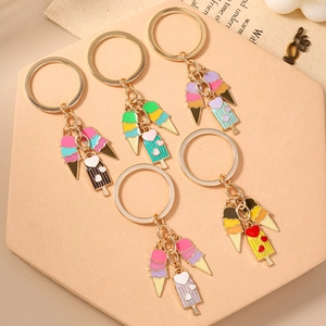 Lot de 5 porte-clés crème glacée créatifs aux tons pastel et finitions dorées