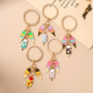 Lot de 5 porte-clés colorés en émail glace et popsicle avec anneaux en métal doré