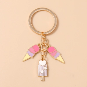 Détails de charms glace et esquimau sur un porte-clés doré en alliage de haute qualité