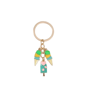 Porte-clés créatif avec pendentifs crème glacée et esquimau sur anneau en métal doré