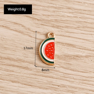 Watermelon charm pendant 17mm with red enamel and gold metal rim for jewelry making