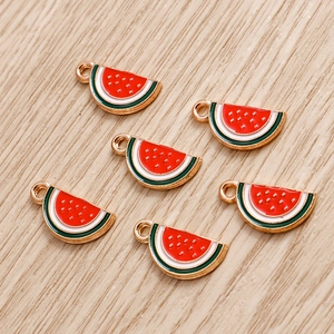 Set of 6 realistic enamel watermelon slice pendants with gold trim for DIY jewelry