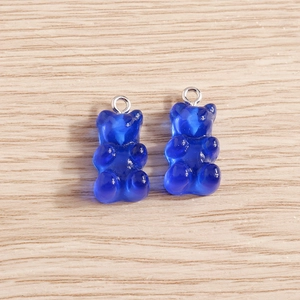 Blue translucent resin bear charms with silver metal rings for DIY jewelry making