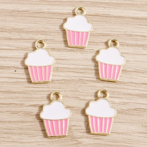 Pendentifs Cupcake en Alliage Émaillé pour Fabrication Bijoux DIY Breloques Gâteau Glace Dessin Animé pour Collier Bracelet Or