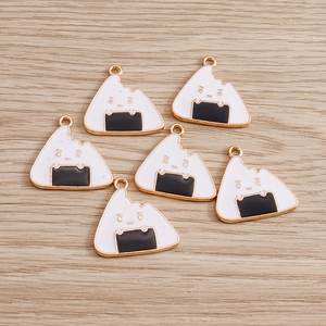 Cute enamel rice ball charms with seaweed and bite mark for DIY jewelry making
