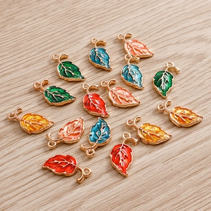 Colorful maple leaf alloy pendants with gold enamel finish for DIY jewelry making
