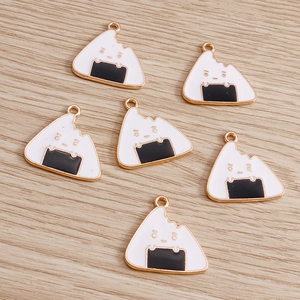 Kawaii Alloy Enamel Onigiri Rice Ball Charms Cute Cartoon Emoji Bite Mark Pendants For DIY Jewelry Keychain Making Women