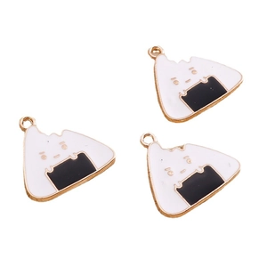 Set of 3 rice ball enamel charms in gold-plated alloy for DIY jewelry and accessory making